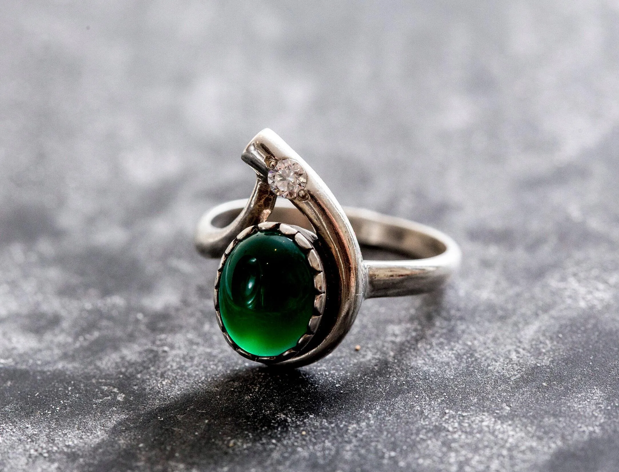 Emerald Teardrop Ring - Two Stone Ring - Statement Emerald Ring