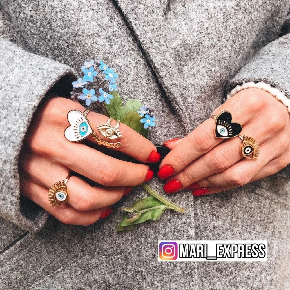 Evil Eye Gold Ring White