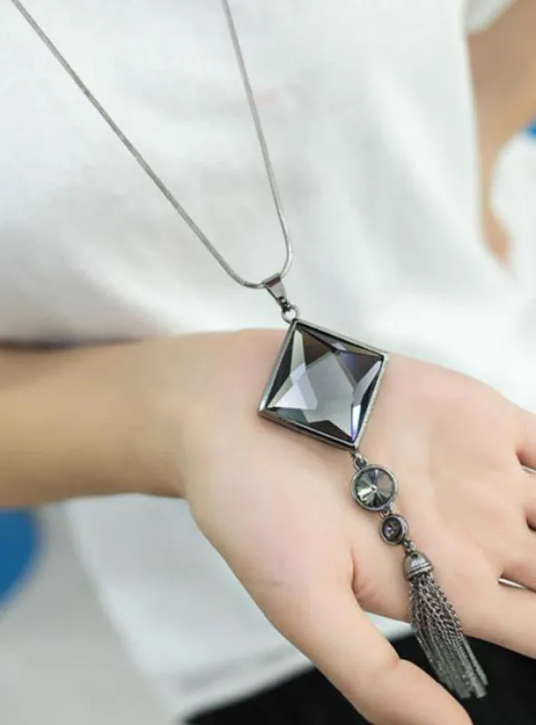 Fashion Women Pendant Necklace Square Big Drop Crystal