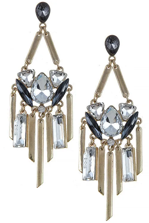 Faux Jeweled Bar Pendant Chandelier Earrings