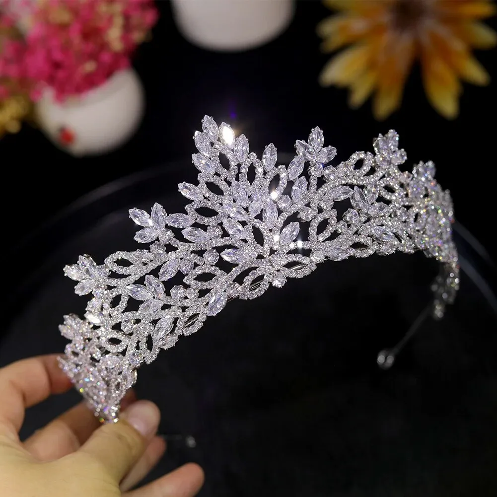 Flower Headdress CZ Silver Tiara Wedding Crown
