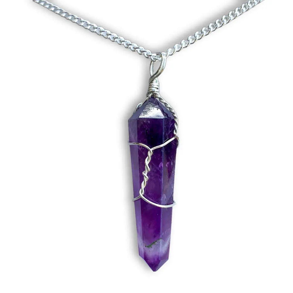Gemstone Double Point Pendant Necklace