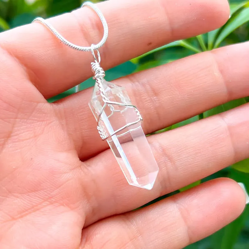Gemstone Double Point Pendant Necklace