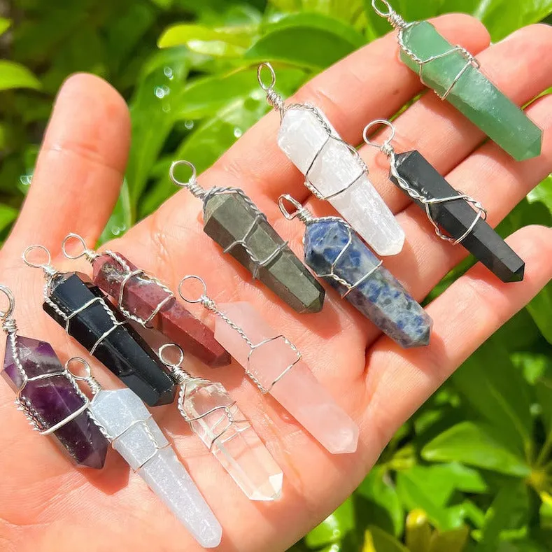 Gemstone Double Point Pendant Necklace