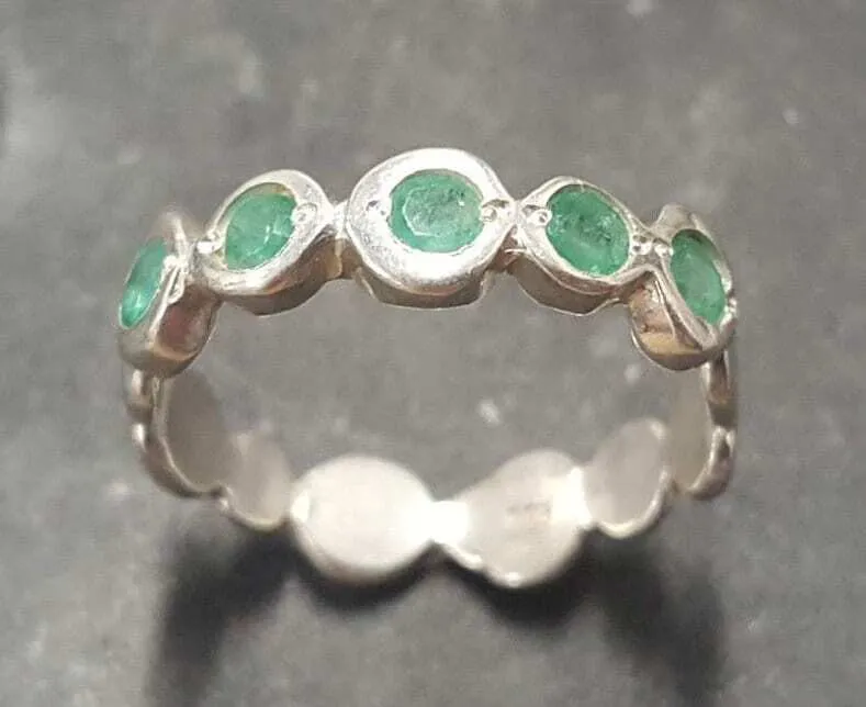 Genuine Emerald Ring - Green Half Eternity Band - May Birthstone Ring
