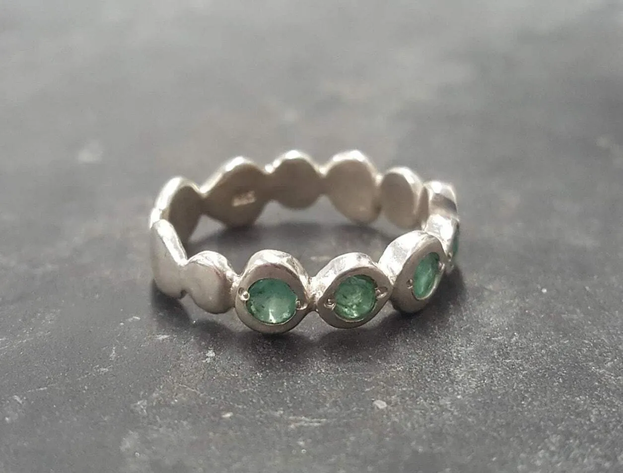 Genuine Emerald Ring - Green Half Eternity Band - May Birthstone Ring