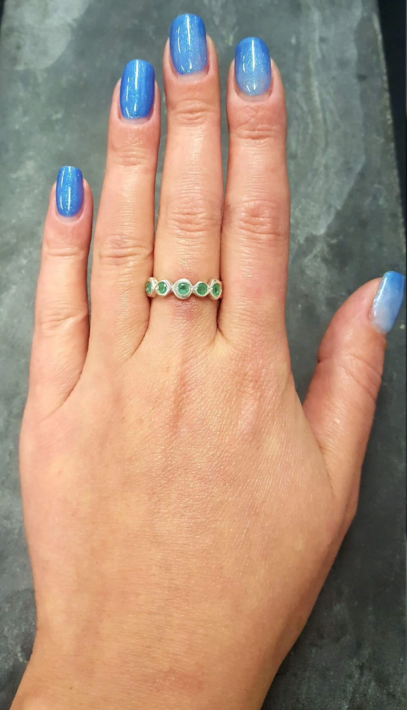 Genuine Emerald Ring - Green Half Eternity Band - May Birthstone Ring