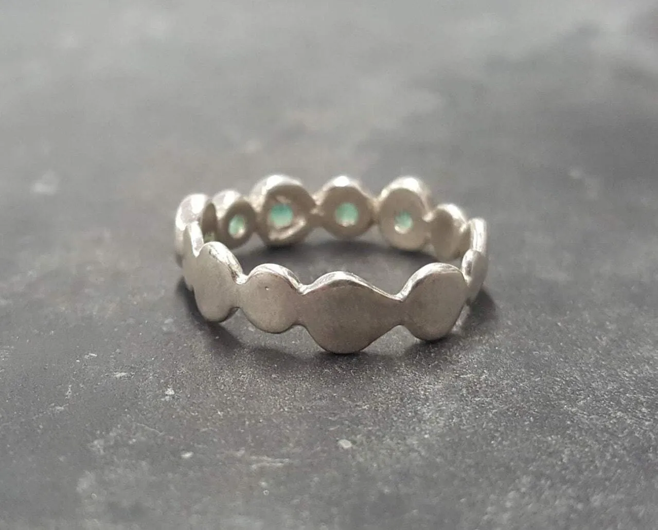 Genuine Emerald Ring - Green Half Eternity Band - May Birthstone Ring