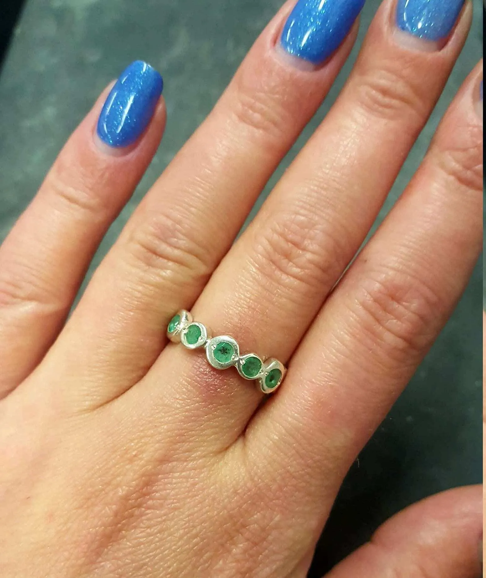 Genuine Emerald Ring - Green Half Eternity Band - May Birthstone Ring