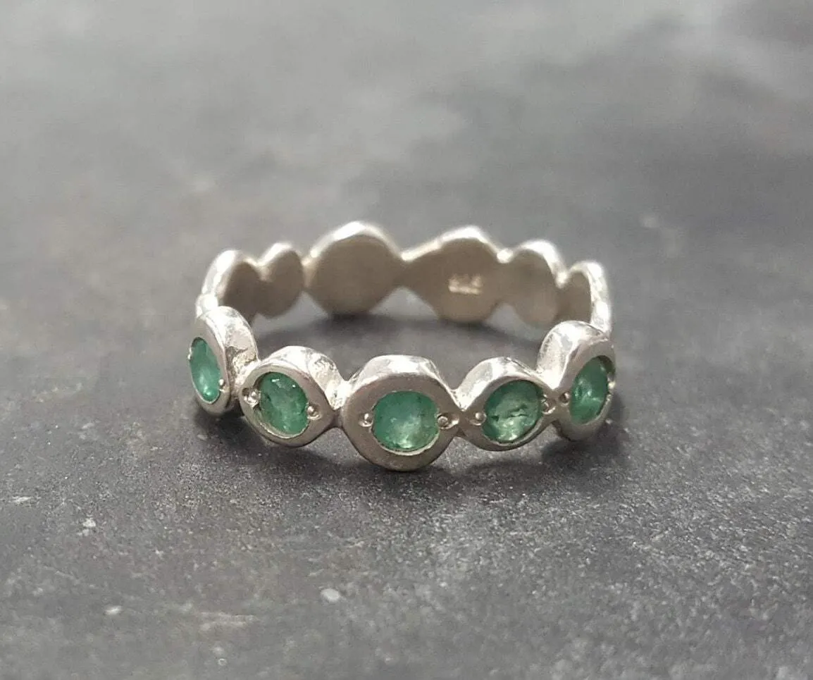 Genuine Emerald Ring - Green Half Eternity Band - May Birthstone Ring
