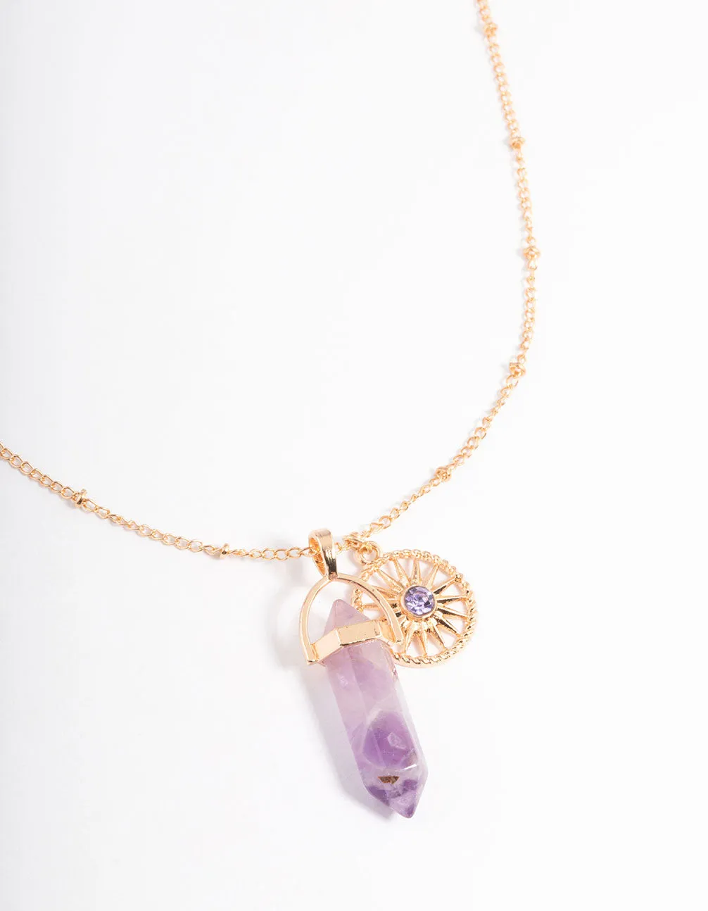 Gold Amethyst Shard Disc Necklace