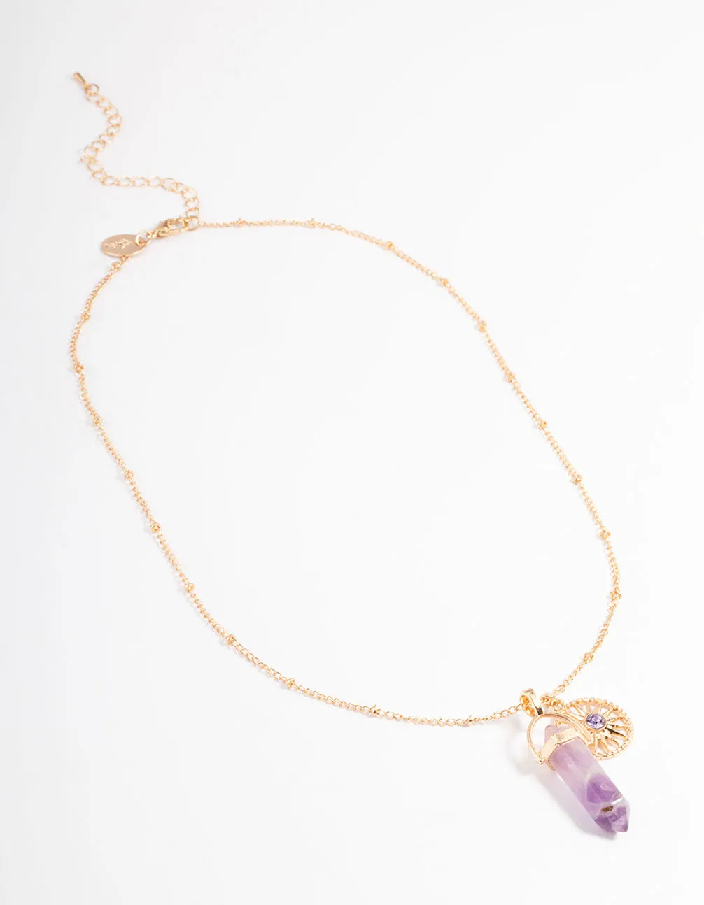 Gold Amethyst Shard Disc Necklace