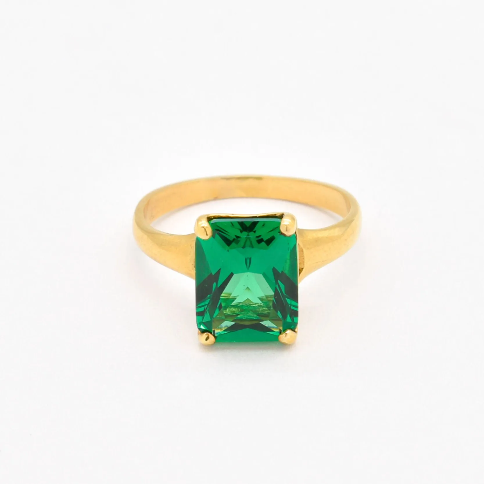 Gold Emerald Ring - Vintage Emerald Ring, Princess Cut Gold Ring