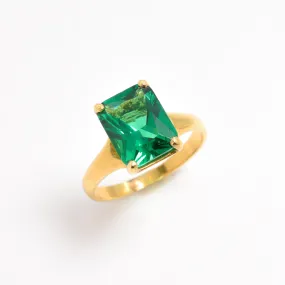 Gold Emerald Ring - Vintage Emerald Ring, Princess Cut Gold Ring