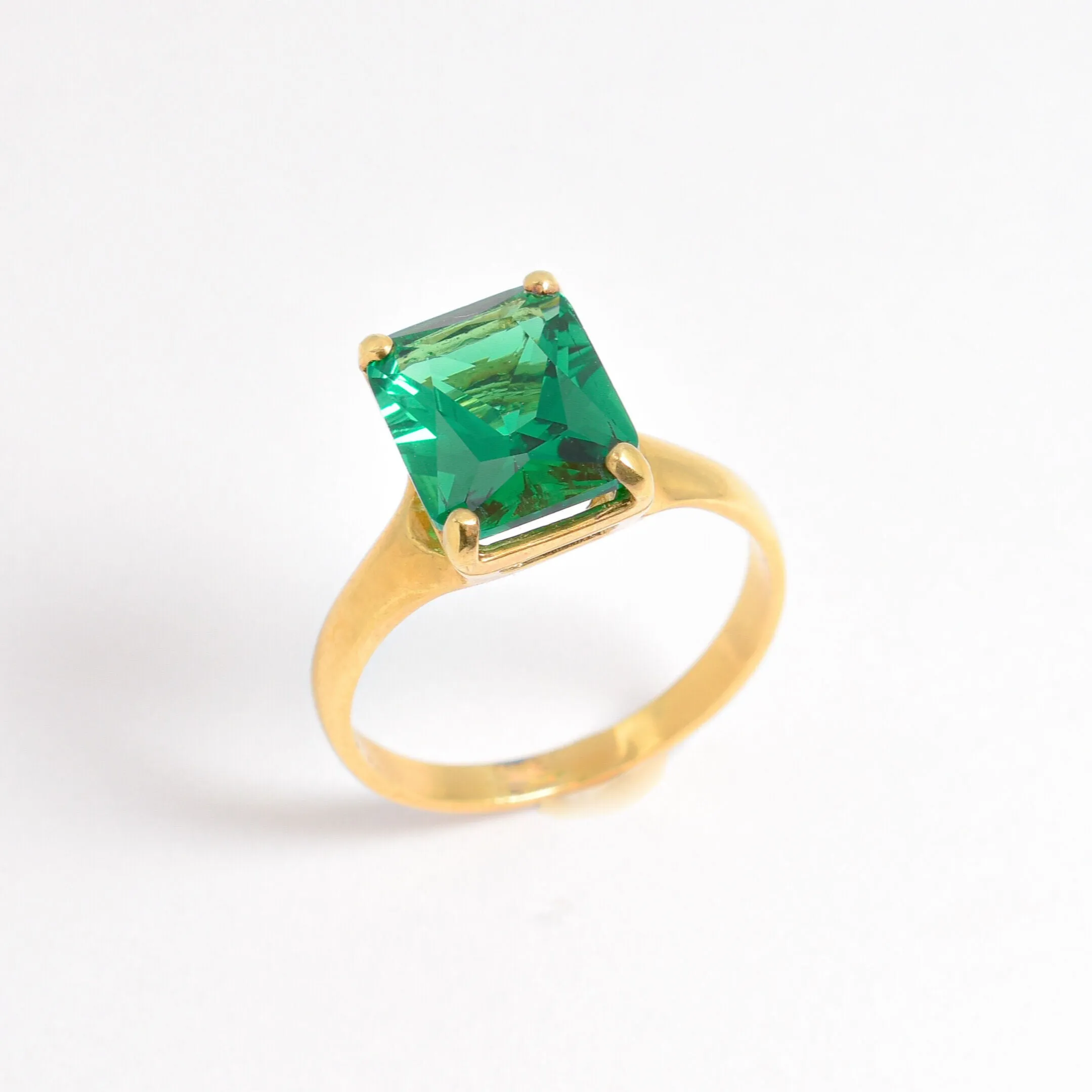 Gold Emerald Ring - Vintage Emerald Ring, Princess Cut Gold Ring