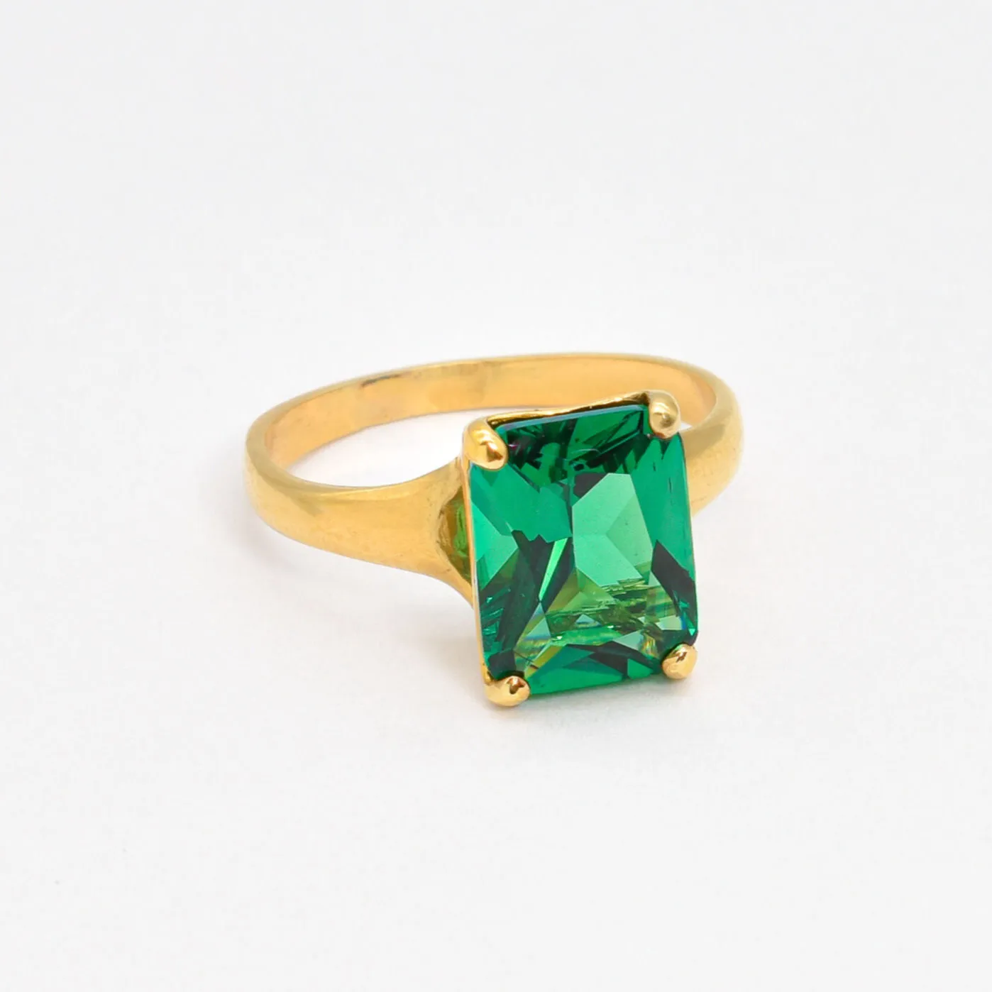 Gold Emerald Ring - Vintage Emerald Ring, Princess Cut Gold Ring