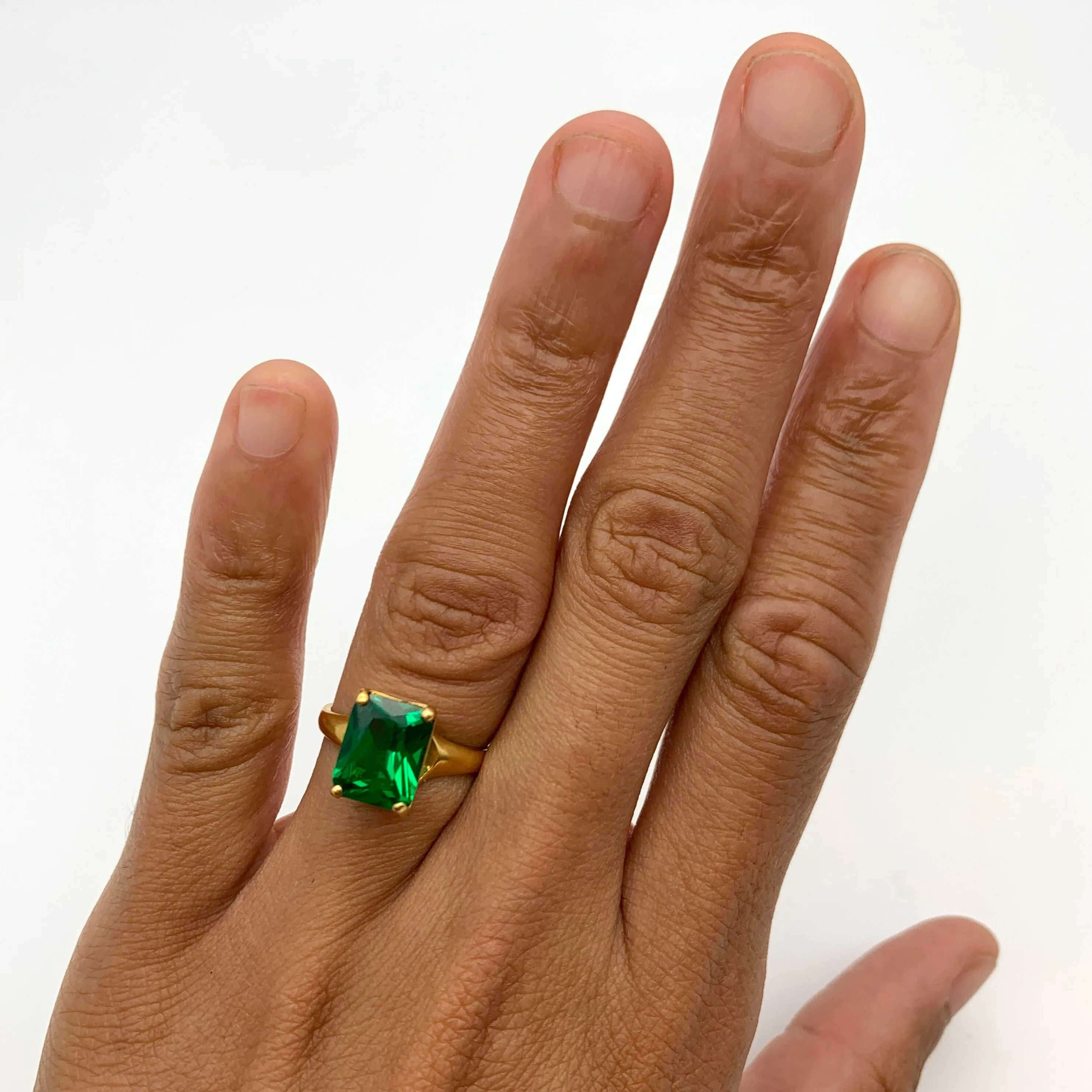 Gold Emerald Ring - Vintage Emerald Ring, Princess Cut Gold Ring
