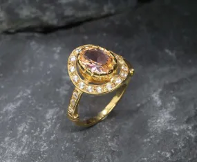 Gold Morganite Ring - Pink Vintage Ring - Gold Victorian Ring