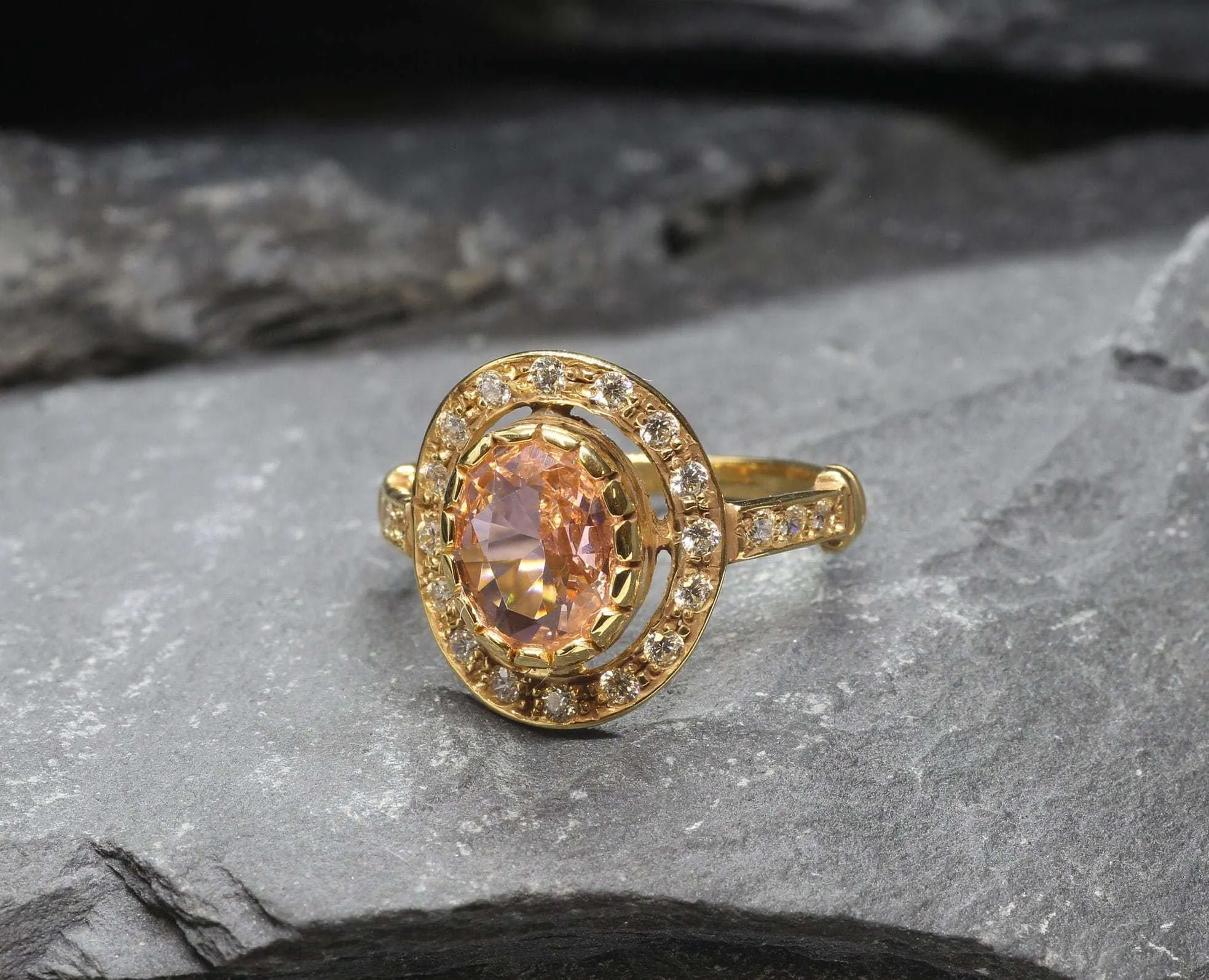 Gold Morganite Ring - Pink Vintage Ring - Gold Victorian Ring