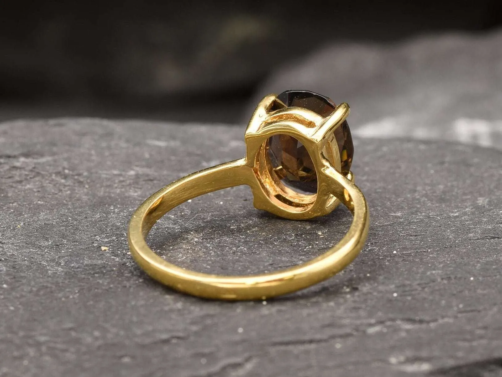 Gold Quartz Ring - Smoky Topaz Ring - Brown Diamond Ring