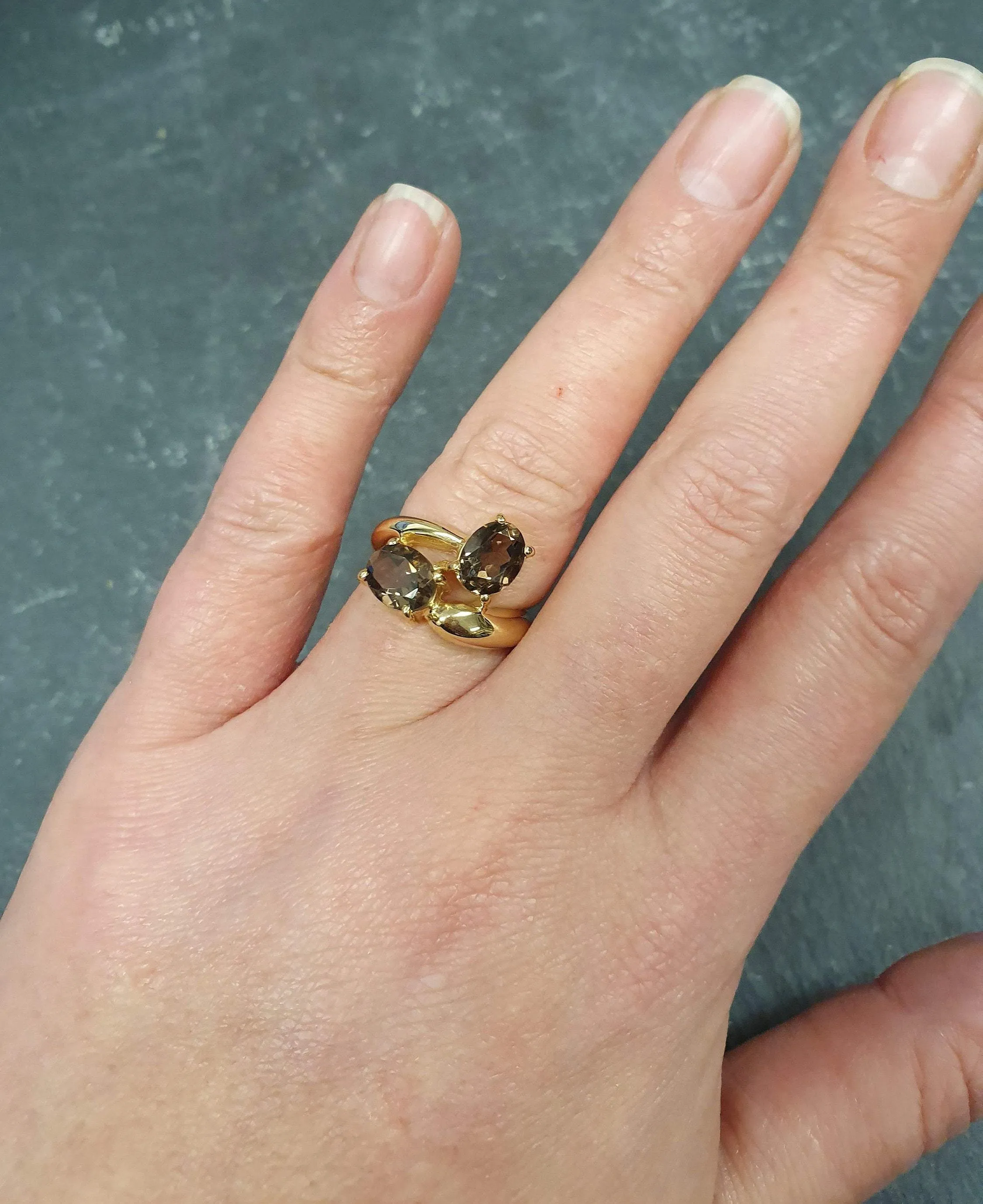 Gold Topaz Ring - Smoky Topaz Ring - Vintage Bypass Ring