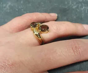 Gold Topaz Ring - Smoky Topaz Ring - Vintage Bypass Ring