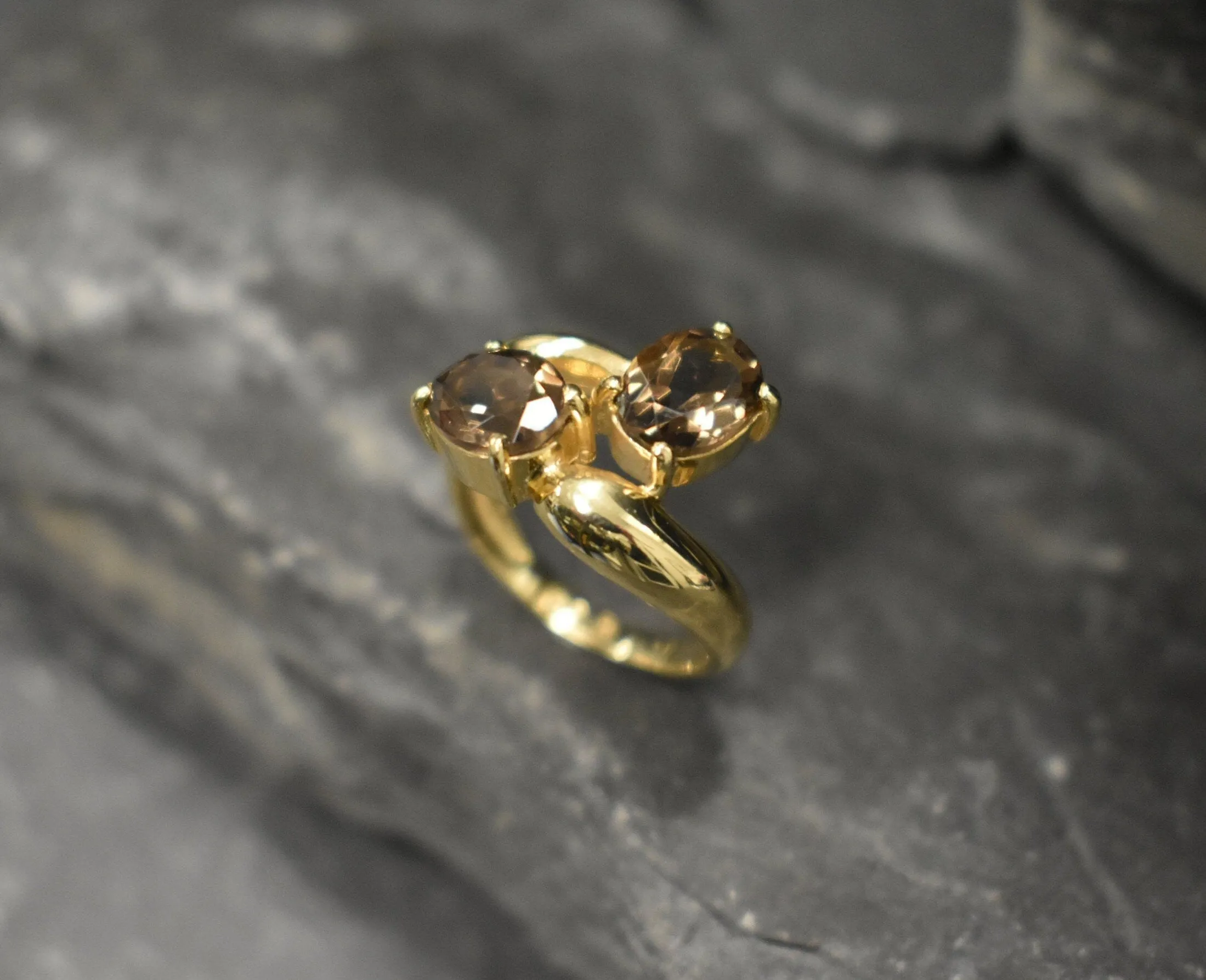 Gold Topaz Ring - Smoky Topaz Ring - Vintage Bypass Ring