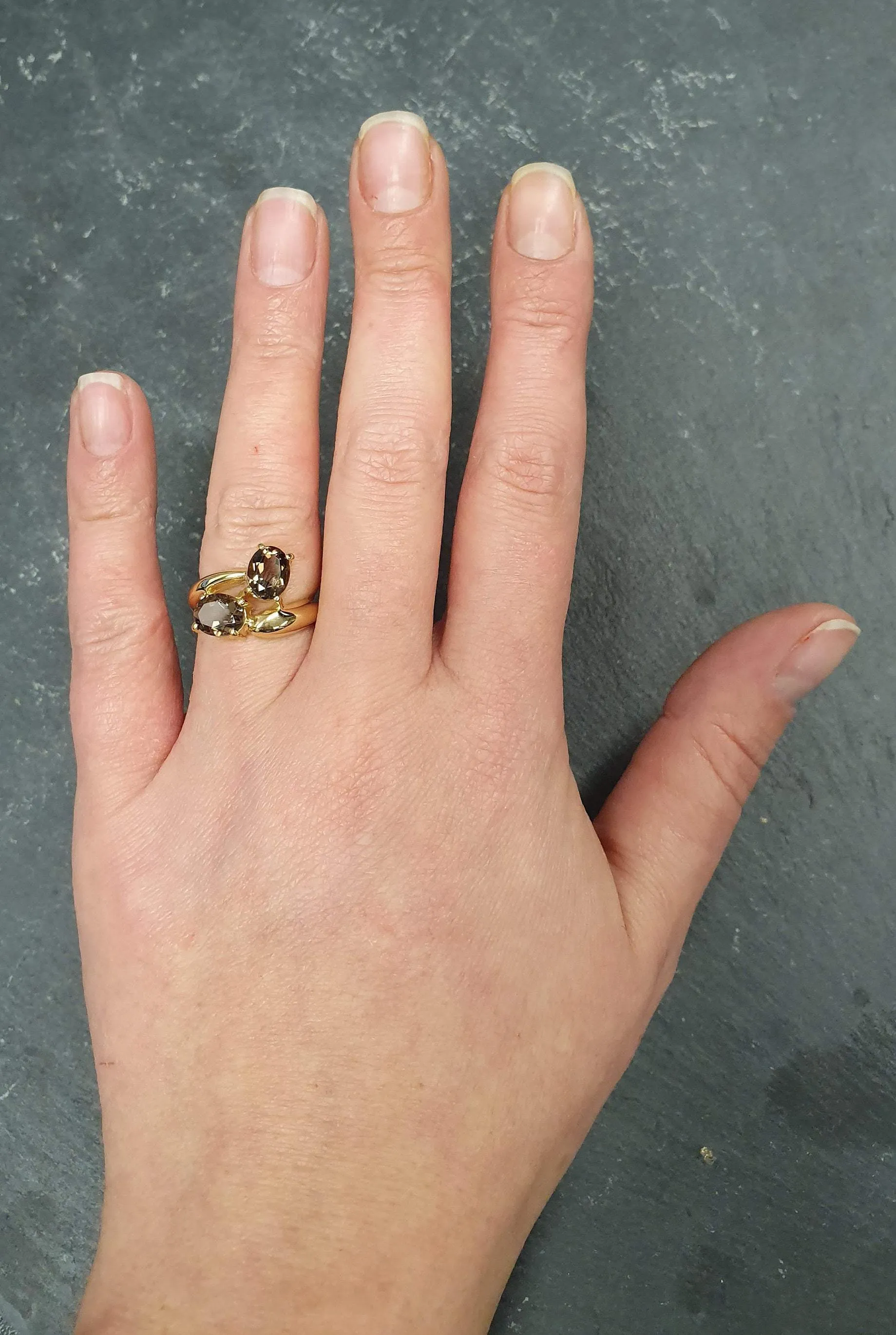 Gold Topaz Ring - Smoky Topaz Ring - Vintage Bypass Ring