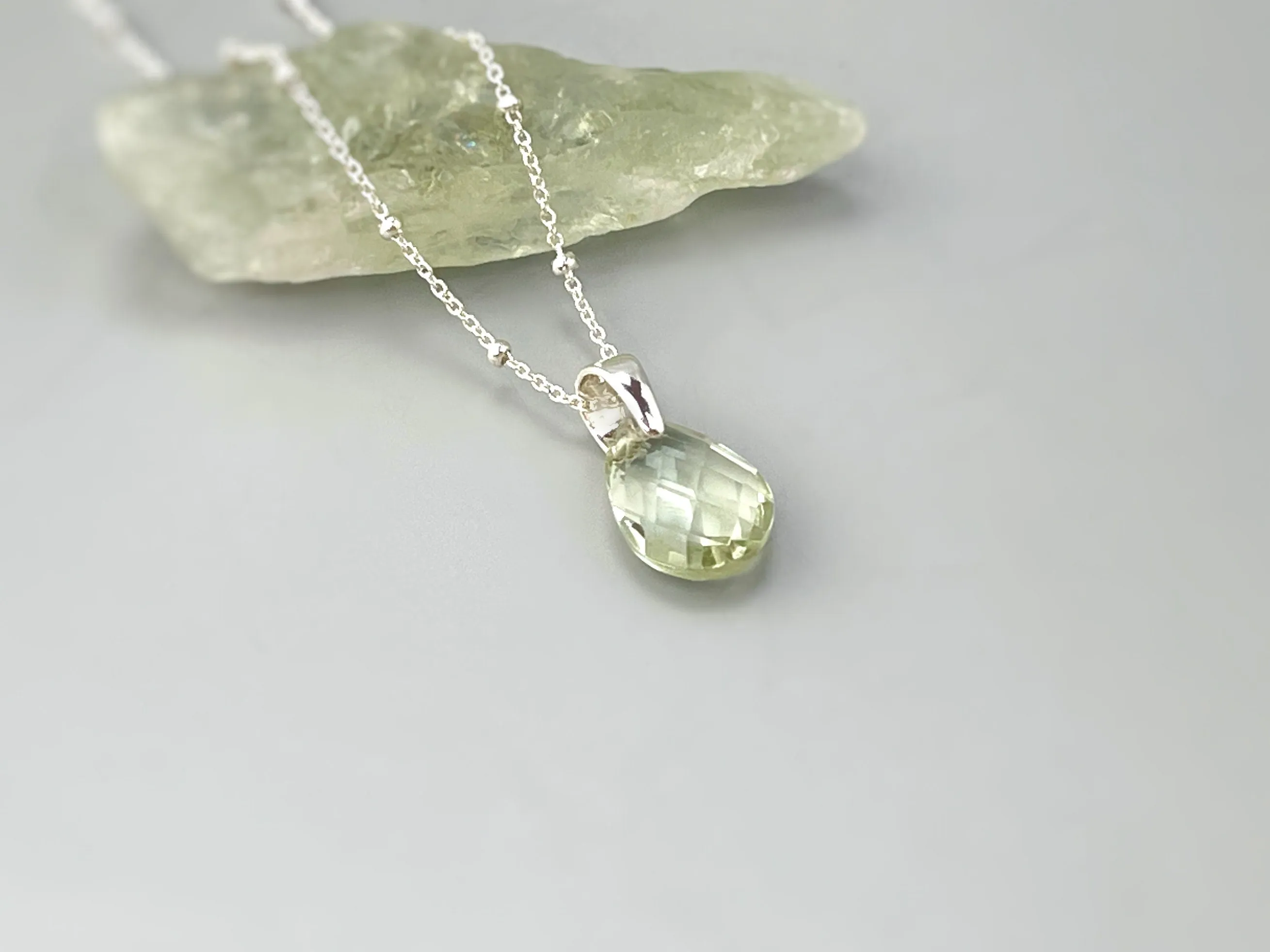 Green Amethyst Necklace Handmade sage green gemstone pendant