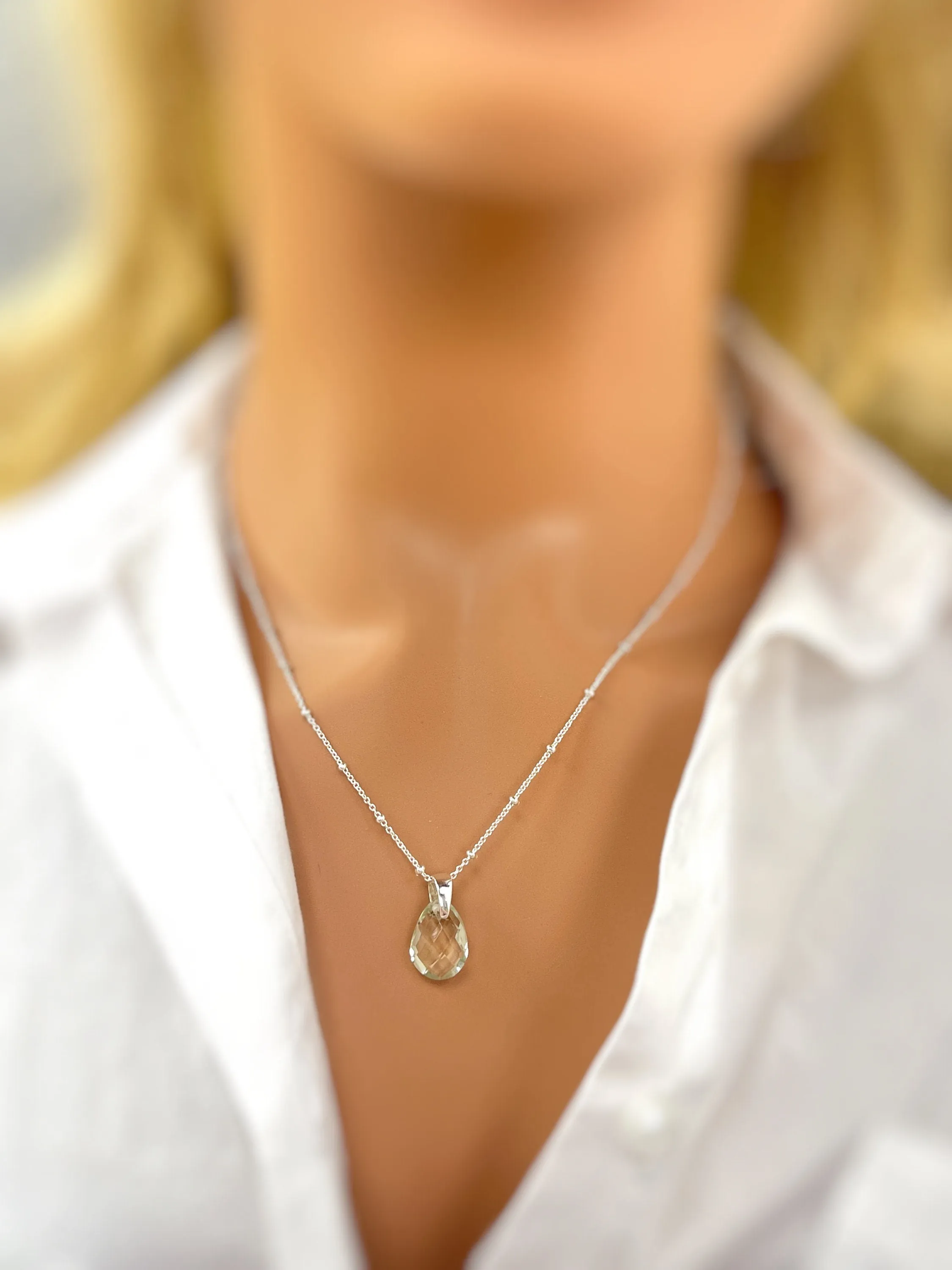 Green Amethyst Necklace Handmade sage green gemstone pendant
