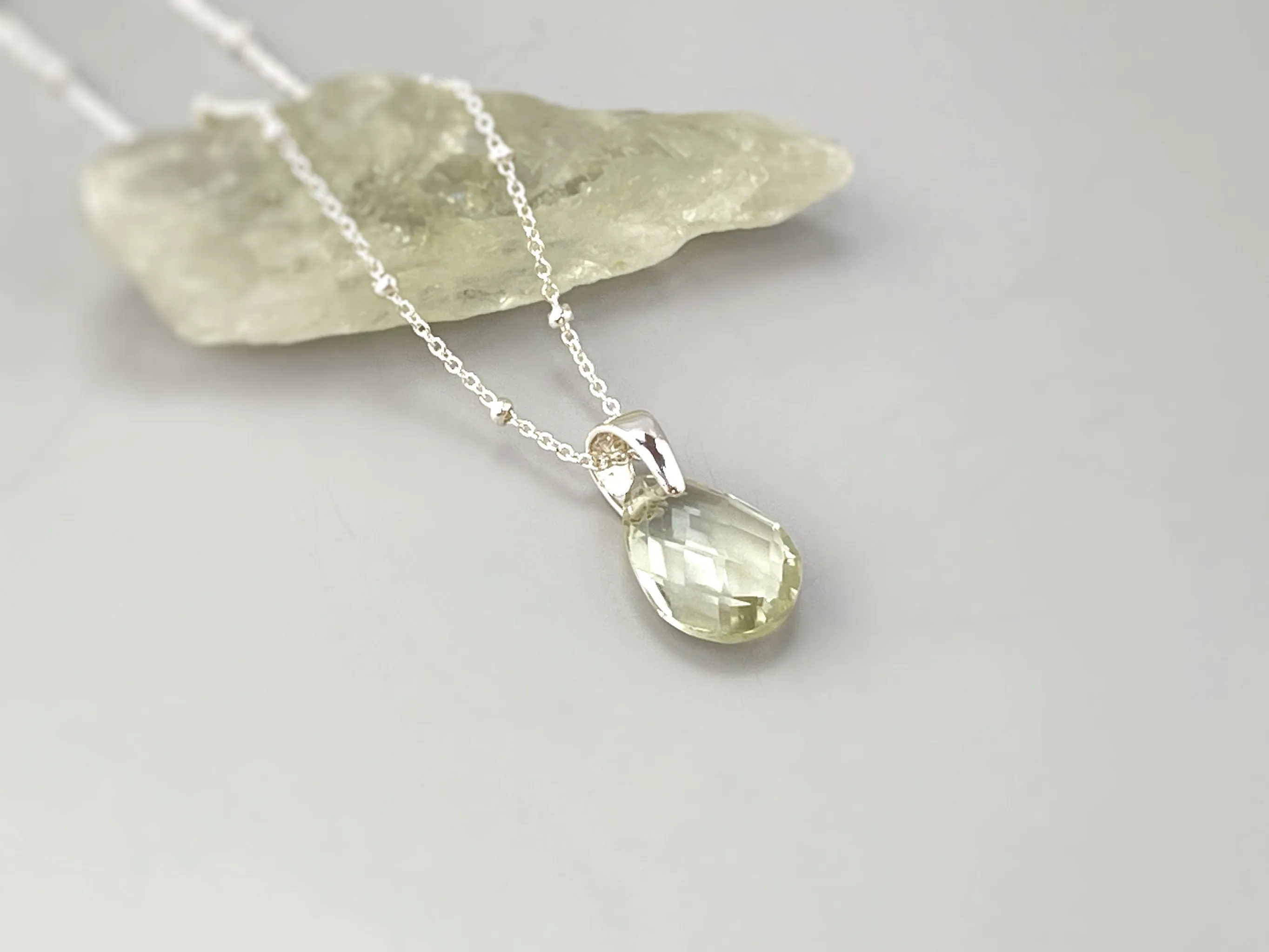 Green Amethyst Necklace Handmade sage green gemstone pendant