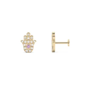 Hamsa Earring in Diamond and Amethyst