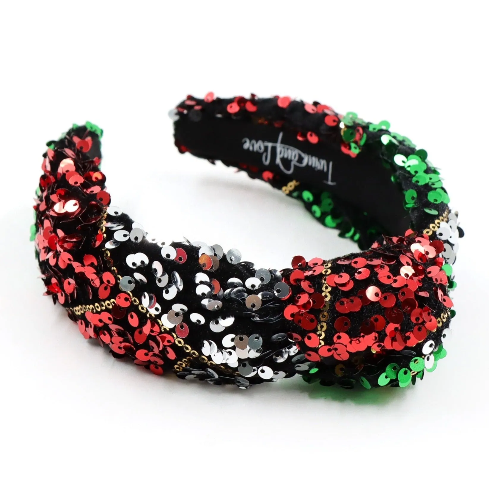 Hand Sewn Holiday Sequin Knot Headband