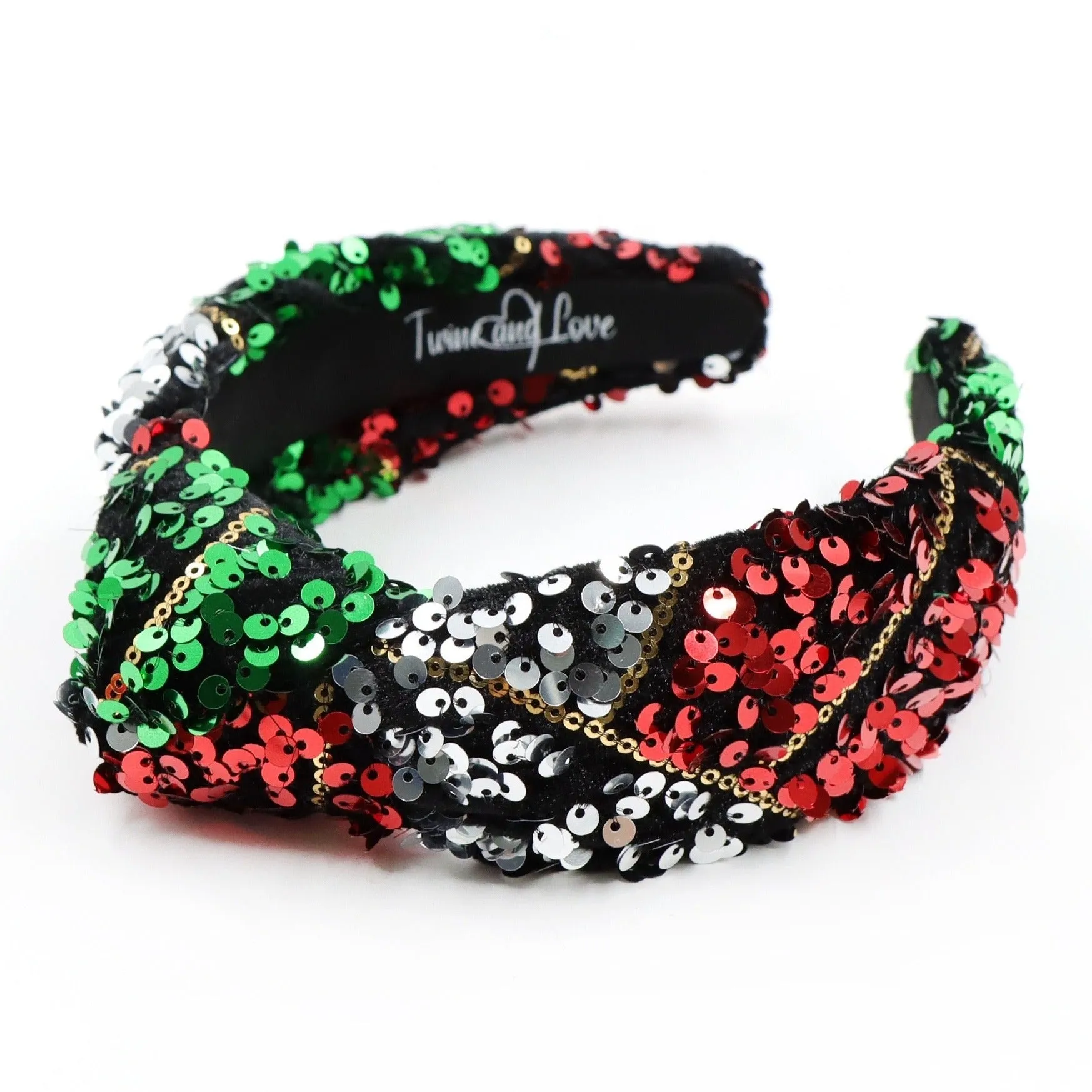 Hand Sewn Holiday Sequin Knot Headband