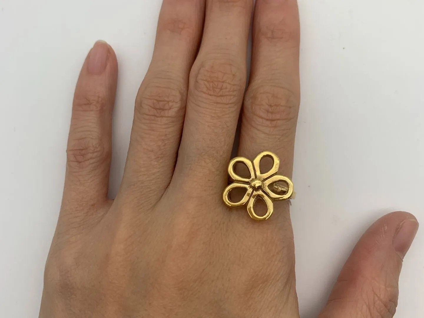 Hollow Flower Ring - Gold Flower Band, Big Flower Ring
