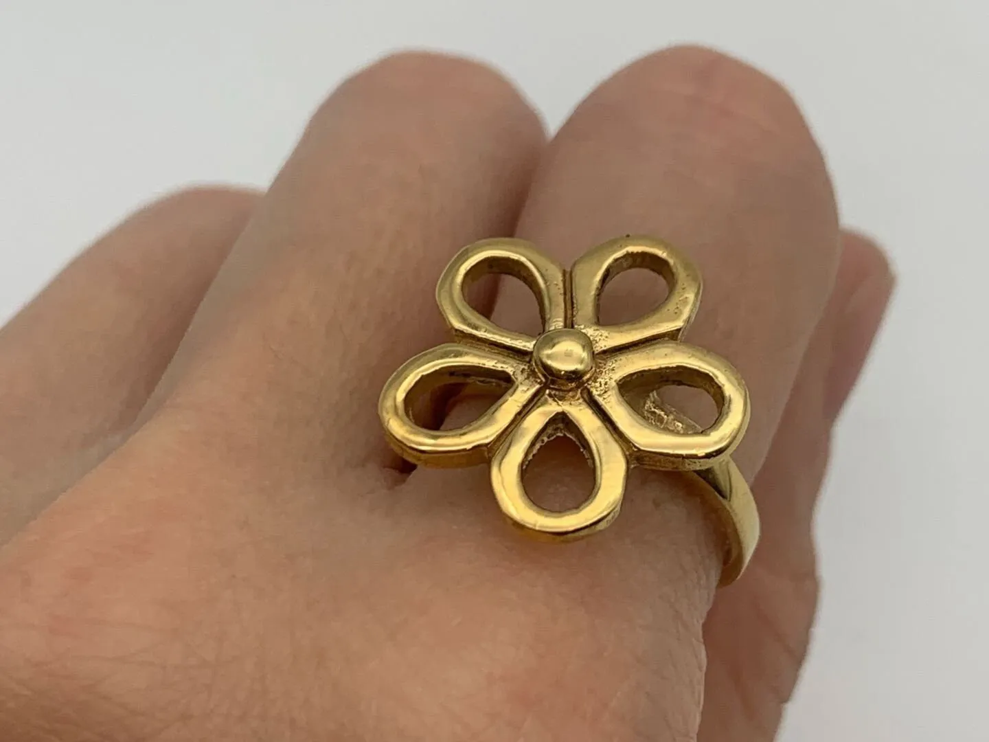 Hollow Flower Ring - Gold Flower Band, Big Flower Ring