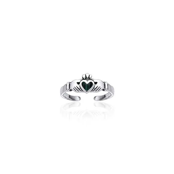 Irish Claddagh Silver Toe Ring with  Inlay TR3725