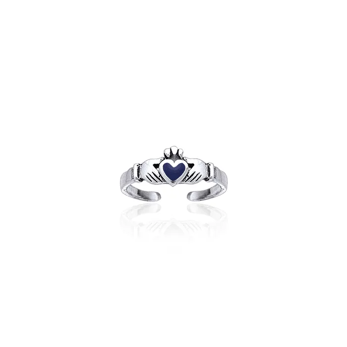 Irish Claddagh Silver Toe Ring with  Inlay TR3725