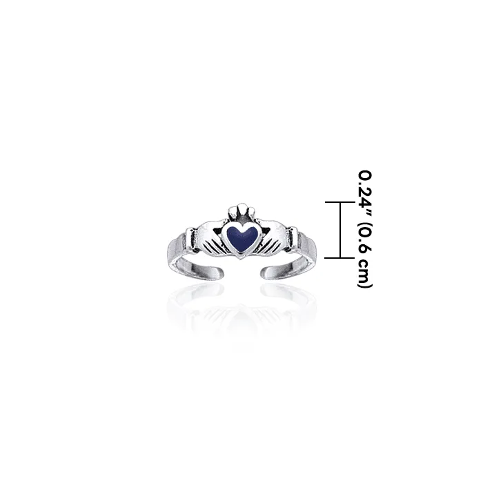 Irish Claddagh Silver Toe Ring with  Inlay TR3725
