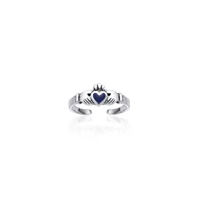 Irish Claddagh Silver Toe Ring with  Inlay TR3725
