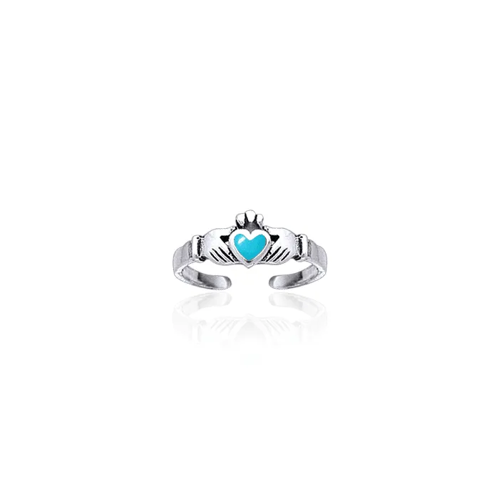 Irish Claddagh Silver Toe Ring with  Inlay TR3725