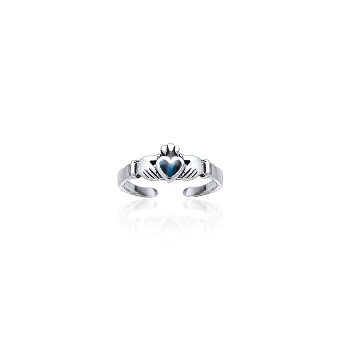 Irish Claddagh Silver Toe Ring with  Inlay TR3725