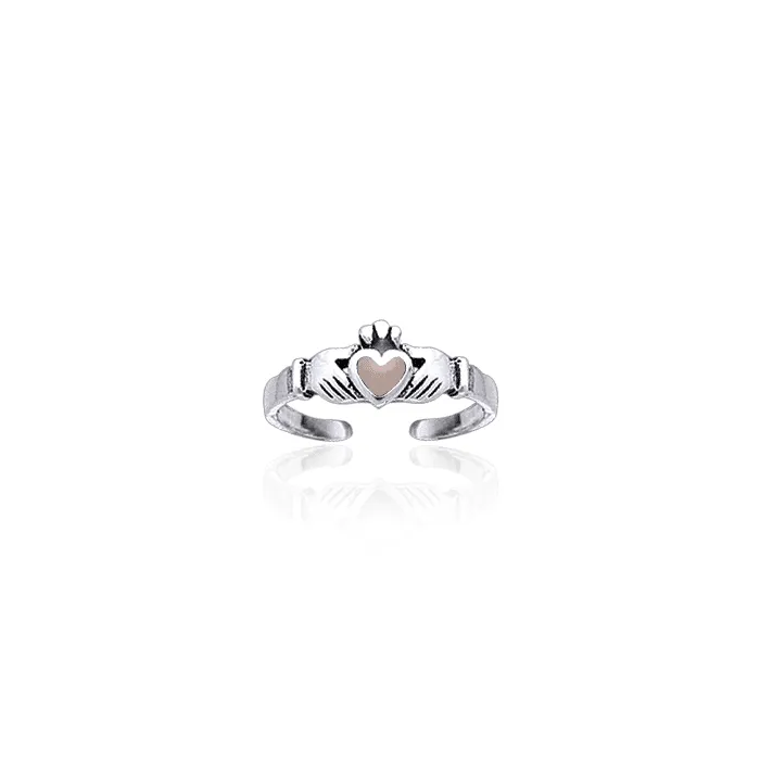 Irish Claddagh Silver Toe Ring with  Inlay TR3725