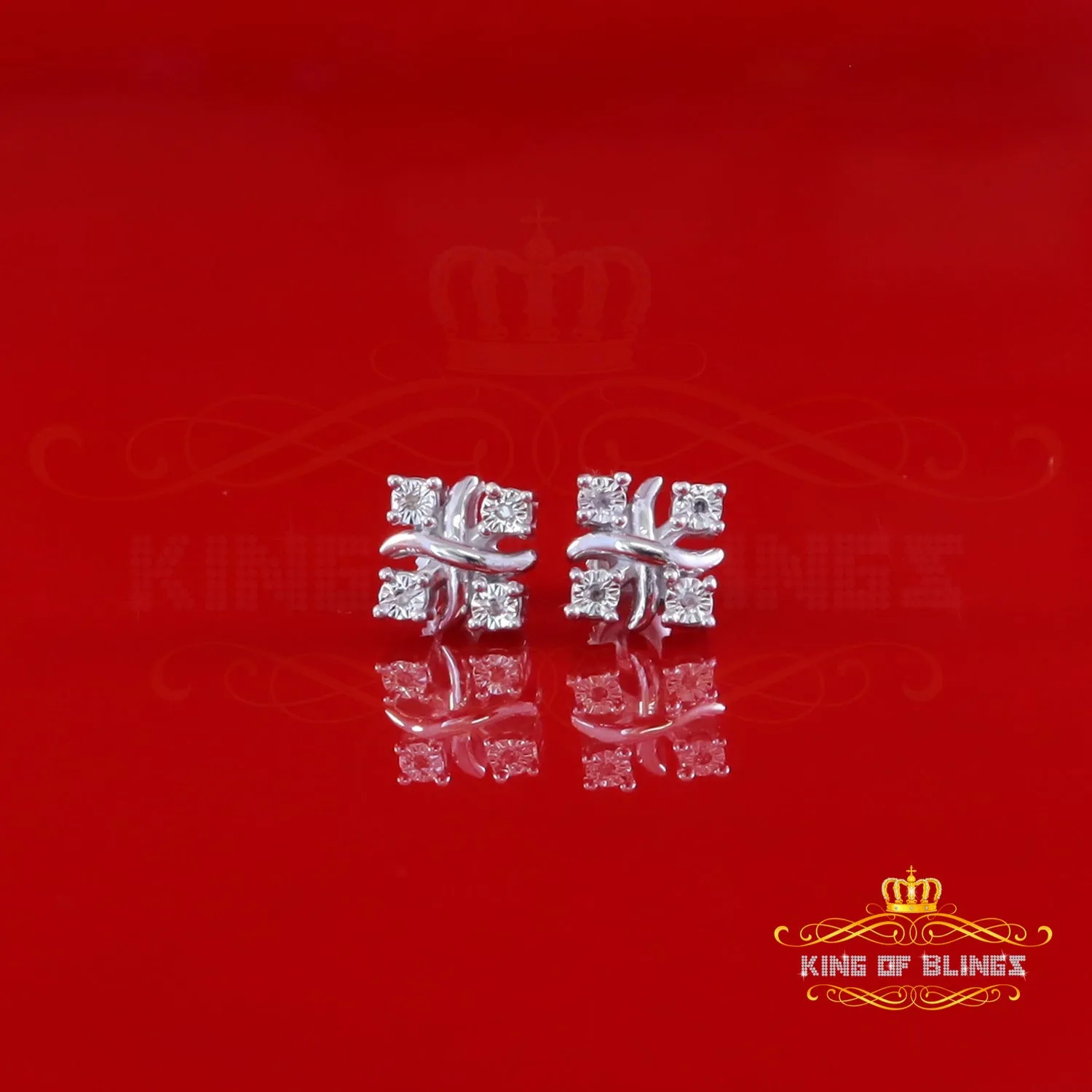 King Of Bling's New 0.05ct Diamond 925 Sterling Silver White for Men's & Women Stud XOXO Earring