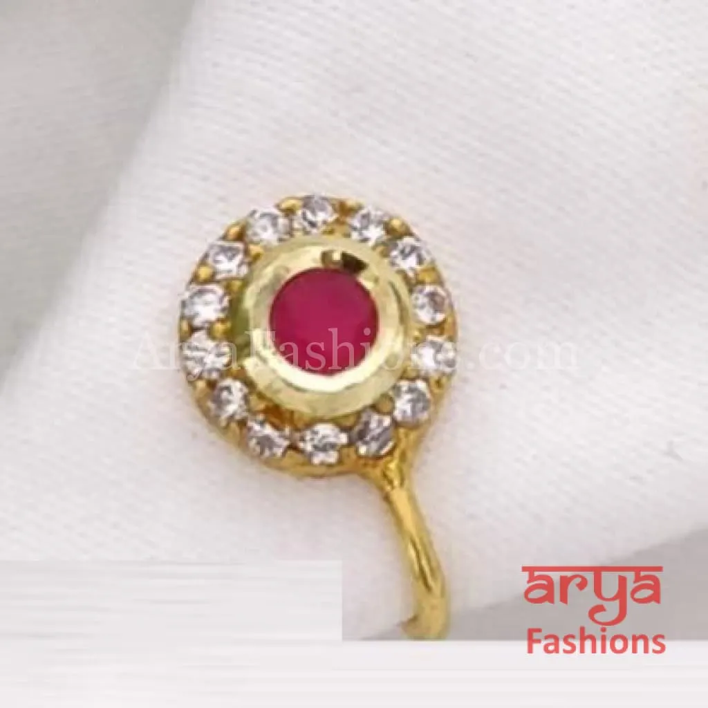 Kundan CZ non piercing nose ring Nosepin/Bridal Nosering/Indian Wedding Jewelry/Bridal NoseClip