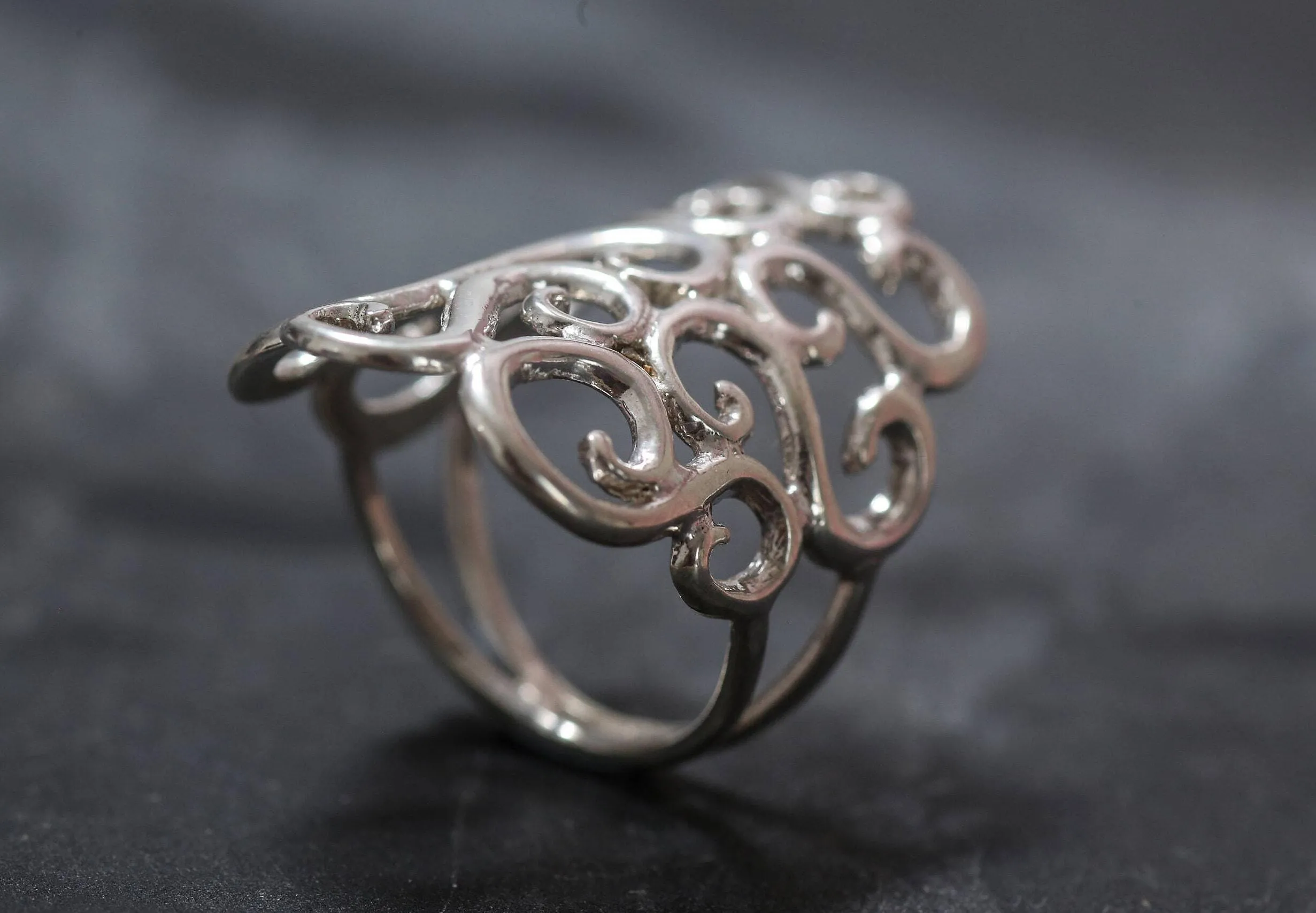 Large Swirl Ring - Silver Swirl Ring - Large Ornament Ring