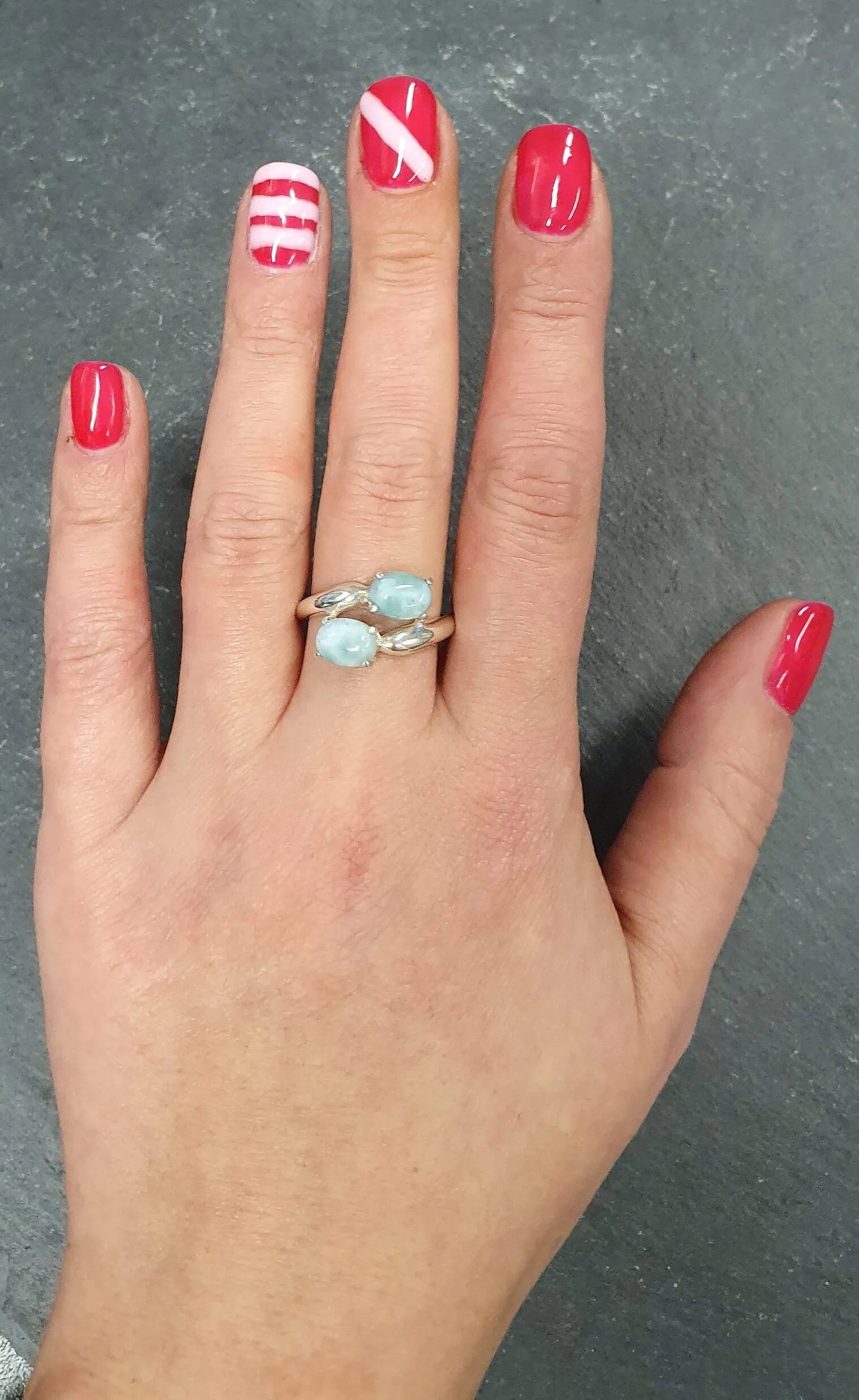 Larimar Ring - Two Stone Ring - Blue Vintage Ring