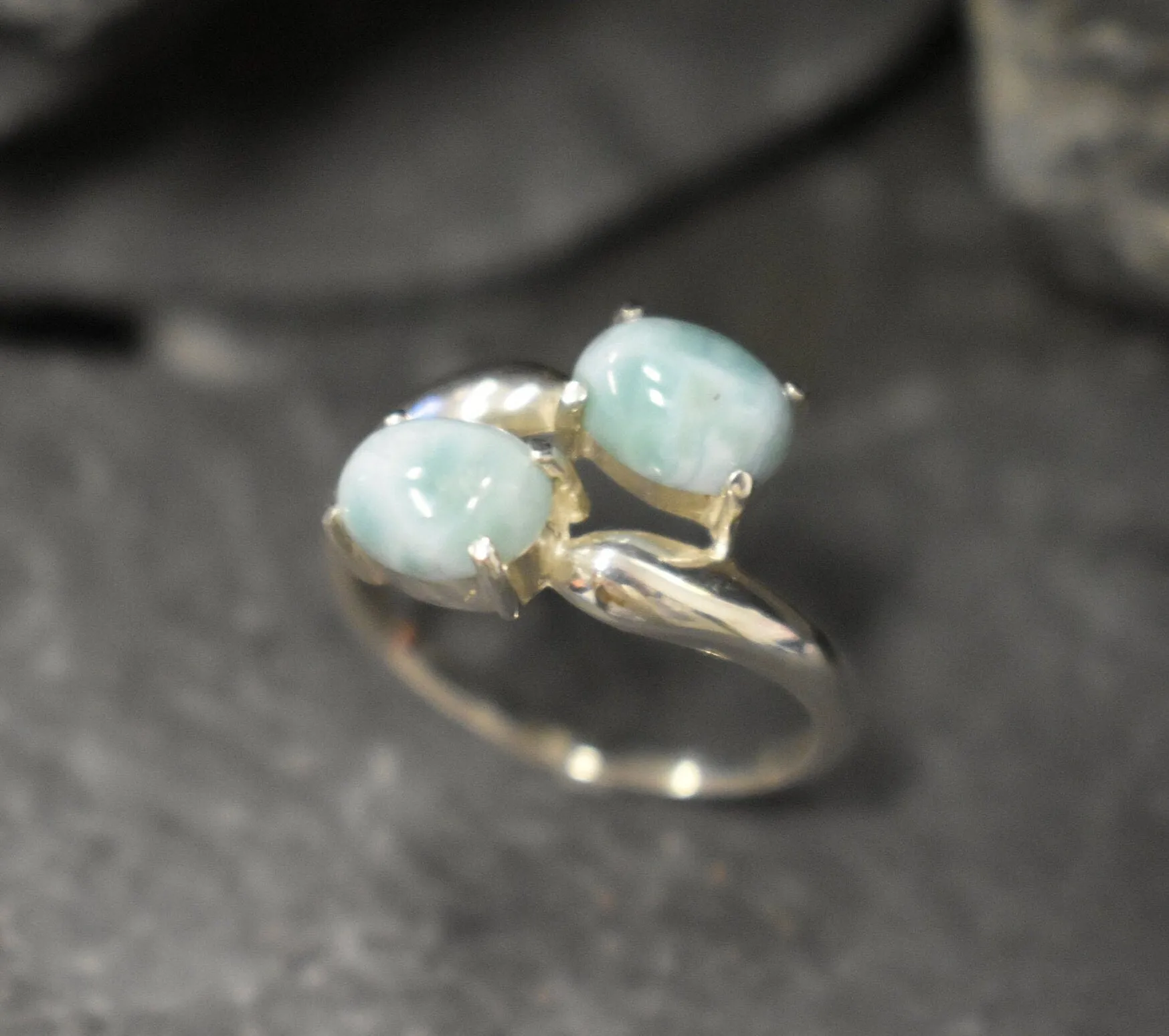 Larimar Ring - Two Stone Ring - Blue Vintage Ring