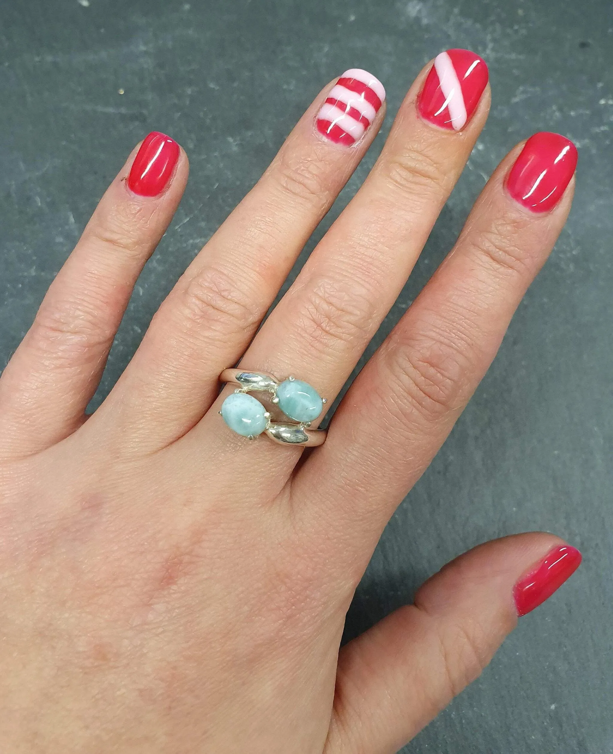 Larimar Ring - Two Stone Ring - Blue Vintage Ring