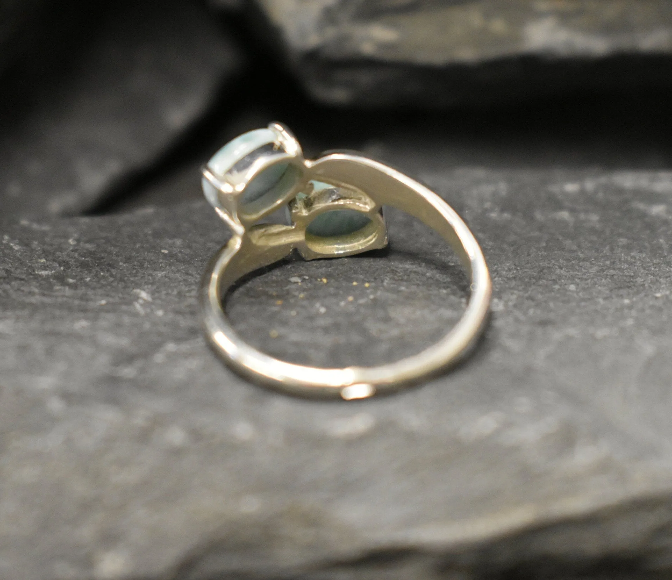 Larimar Ring - Two Stone Ring - Blue Vintage Ring